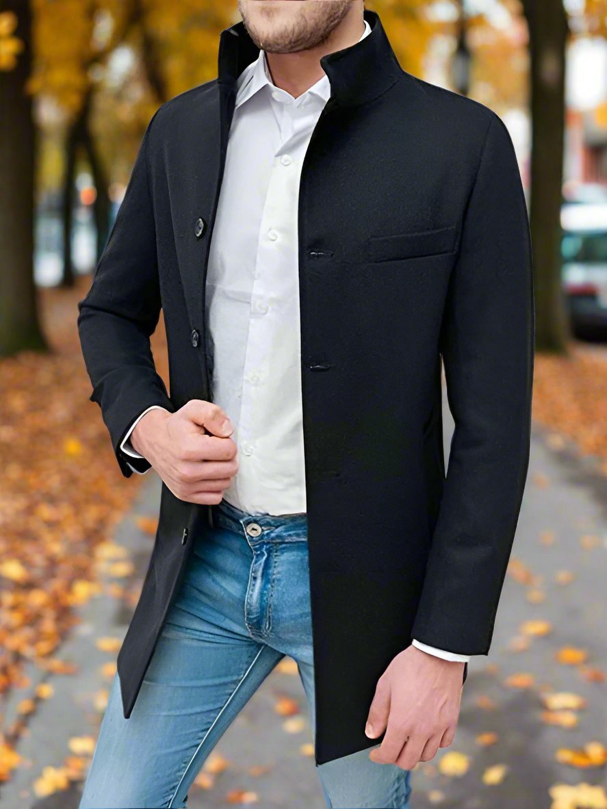 Men's Slim Woolen Coat with Stand Collar