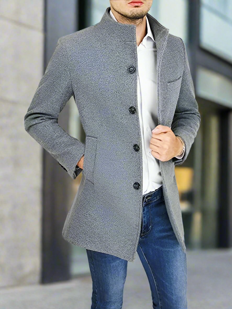 Men's Slim Woolen Coat with Stand Collar