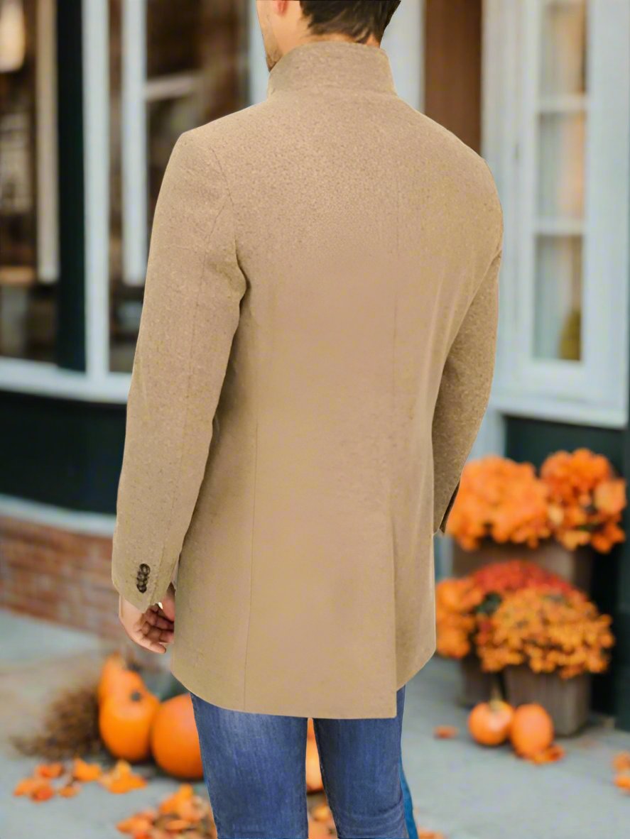 Men's Slim Woolen Coat with Stand Collar