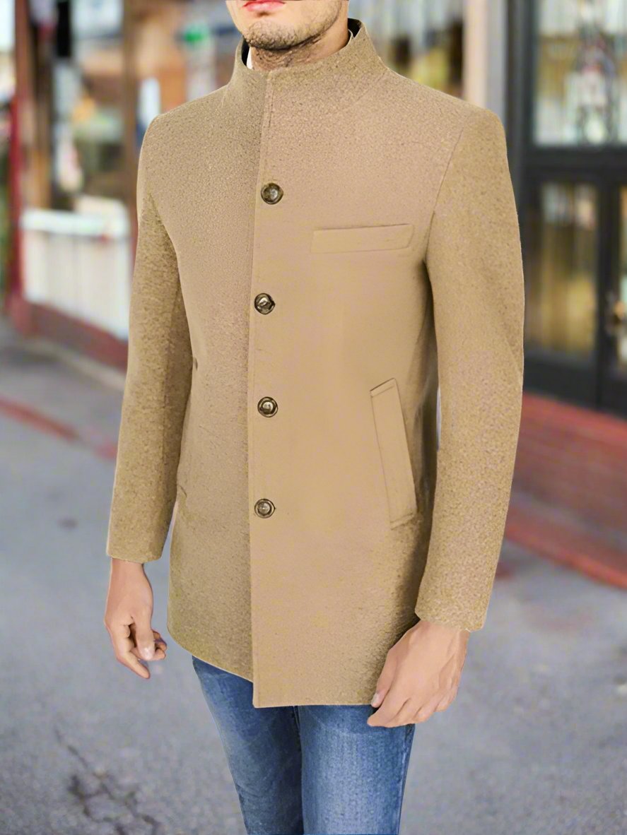 Men's Slim Woolen Coat with Stand Collar