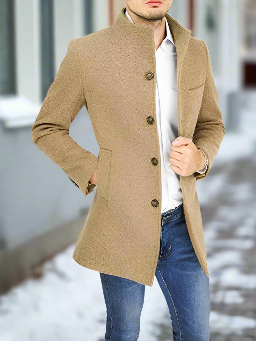 Men's Slim Woolen Coat with Stand Collar