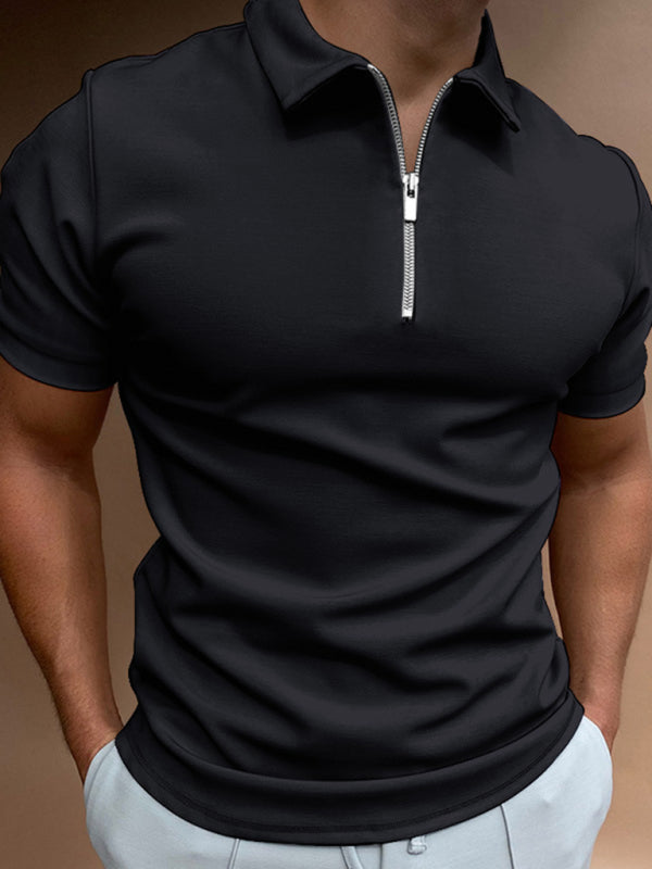 Men's new solid color short sleeve lapel casual fit polo shirt