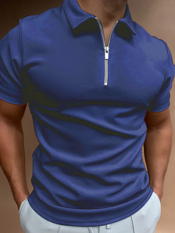 Men's new solid color short sleeve lapel casual fit polo shirt