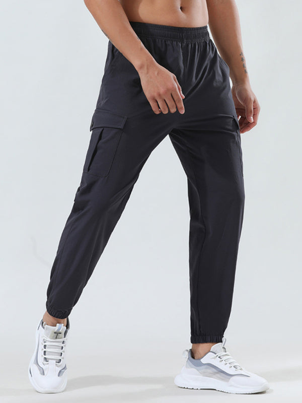 Men's quick-drying elastic casual fitness training cargo pocket trousers