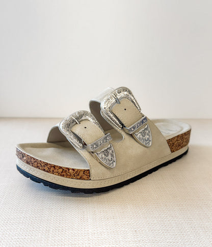 Mickie Western Slides in Cream - Limited Stock