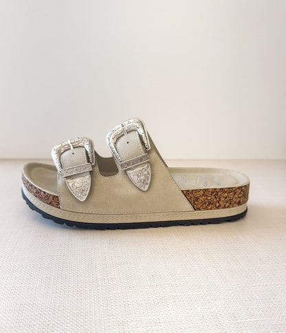 Mickie Western Slides in Cream - Limited Stock