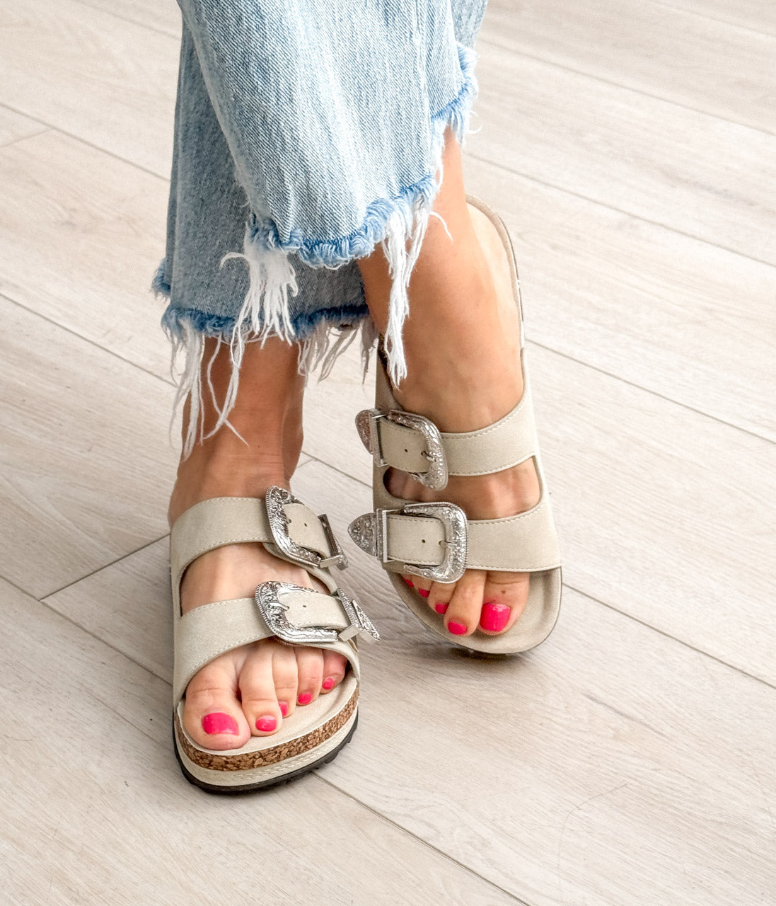 Mickie Western Slides in Cream - Limited Stock