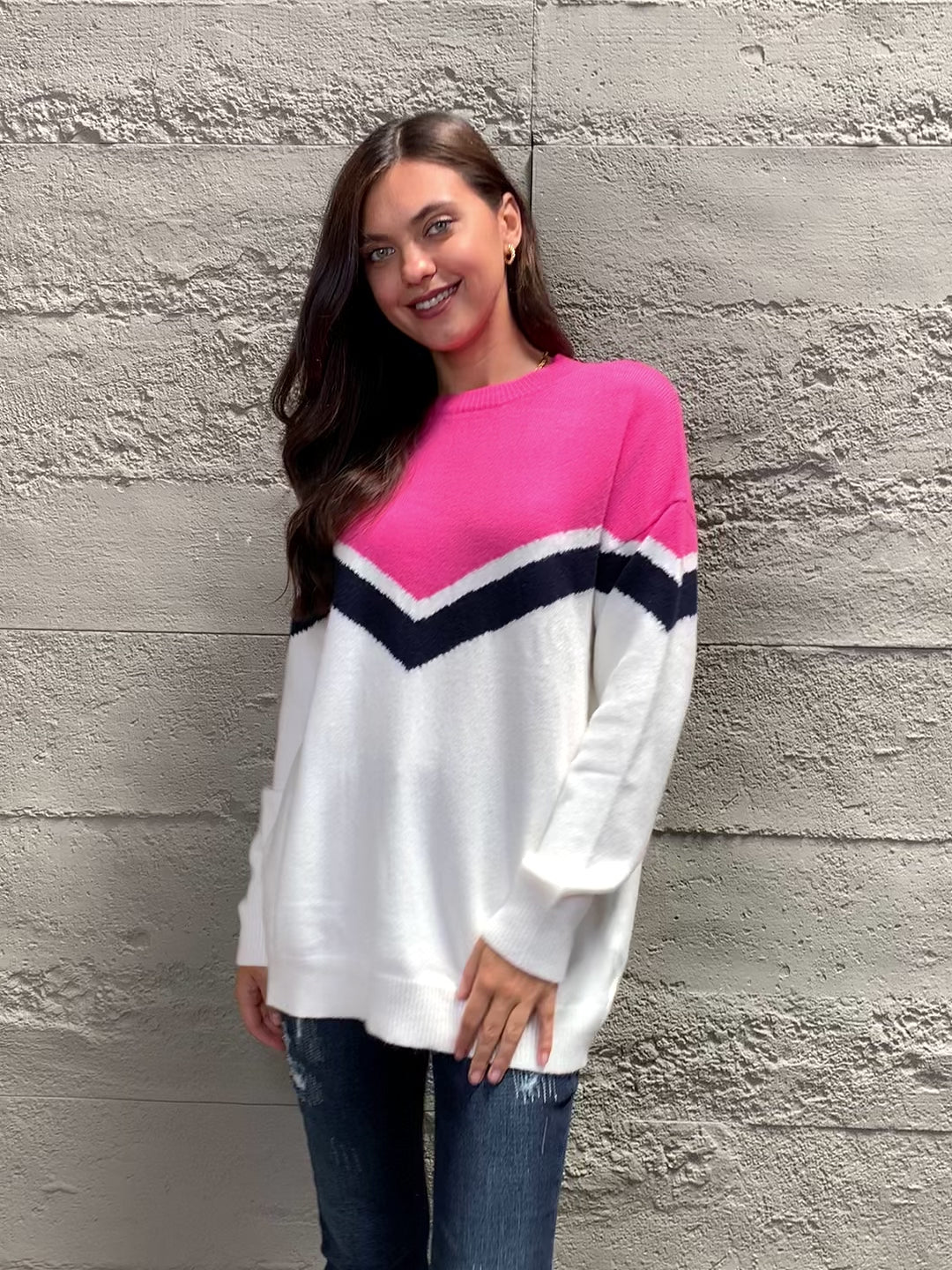 Chevron Pullover Sweater in Pink