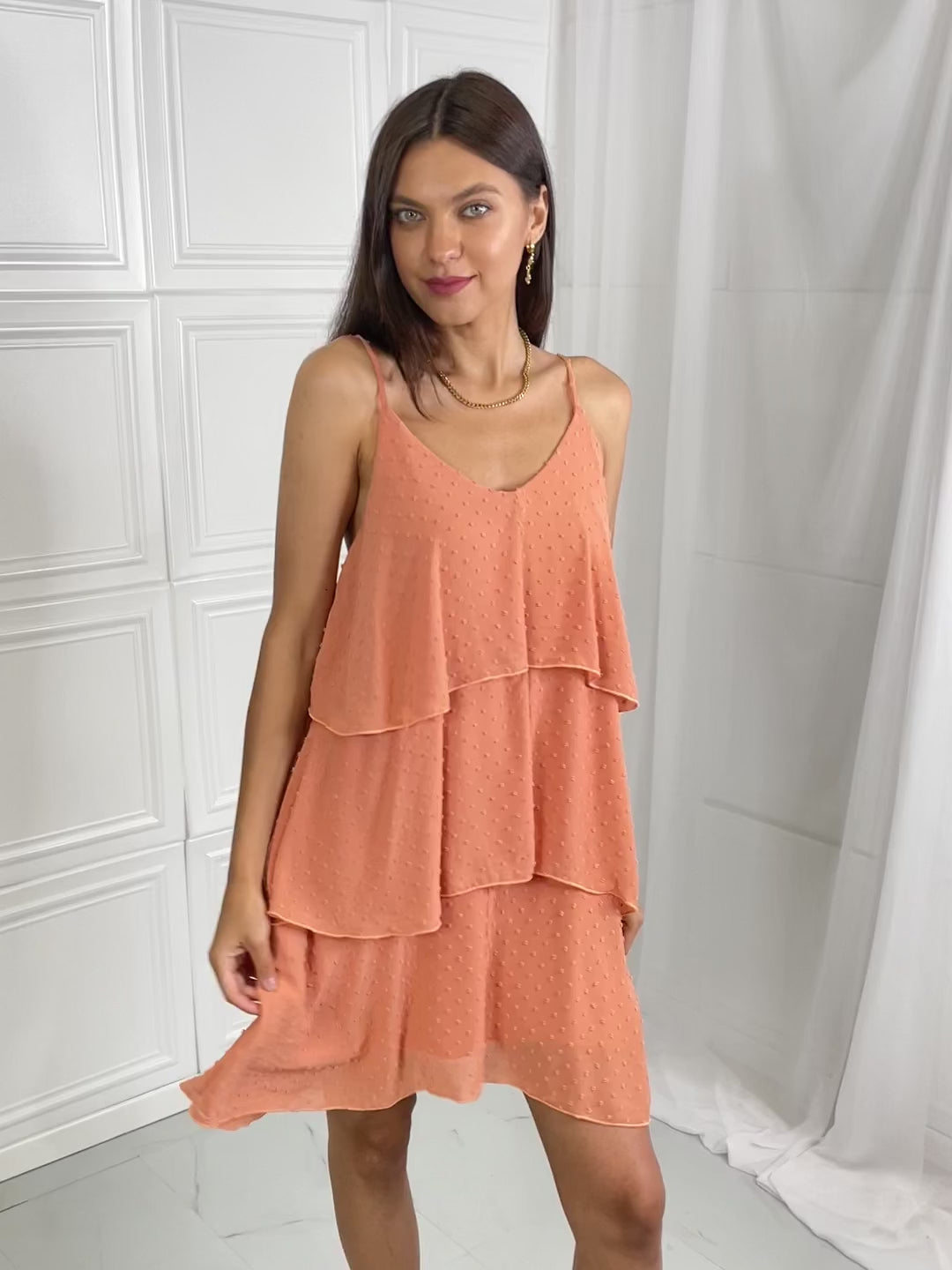 By The River Cascade Ruffle Style Cami Dress in Sherbet