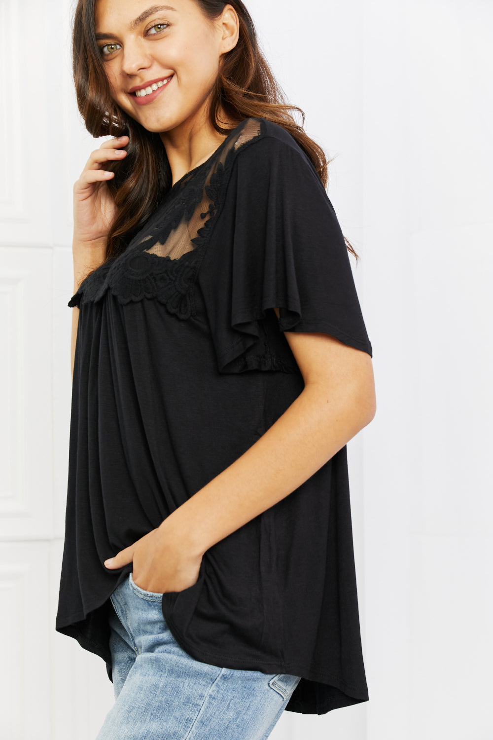 Ready To Go Lace Embroidered Top in Black