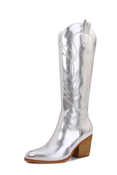Silver Metallic Knee High Cowboy Boots