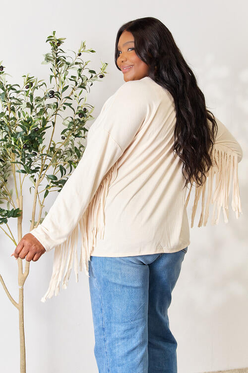 Fringe Detail Long Sleeve Top in Ivory (MADE IN USA)