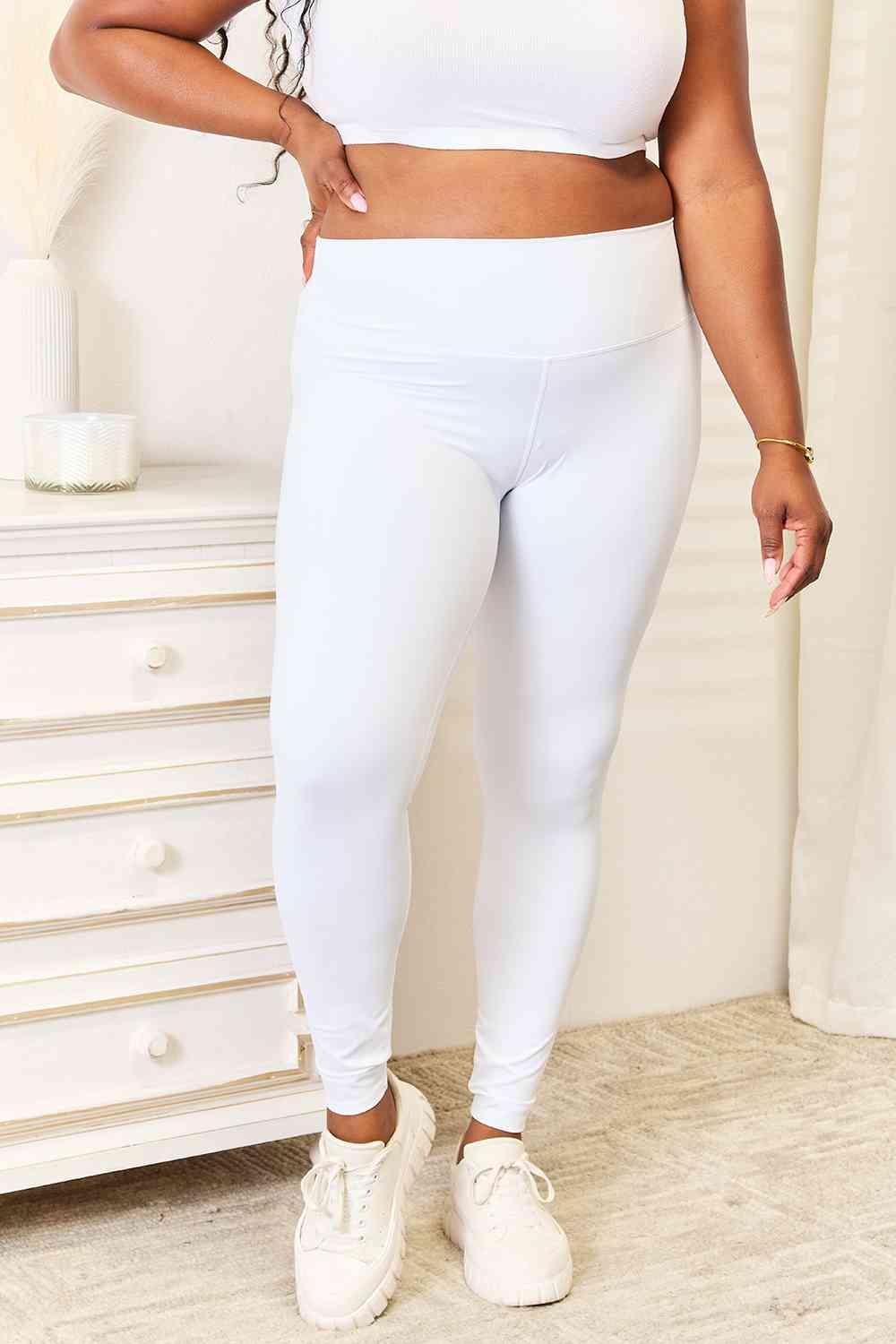 Wide Waistband Sports Leggings in White or Black