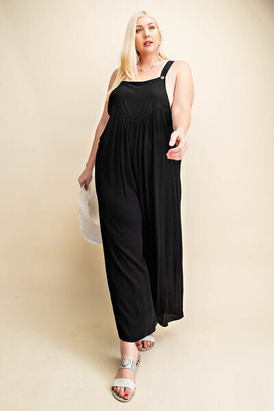 Ruched Wide Leg Overalls in Black