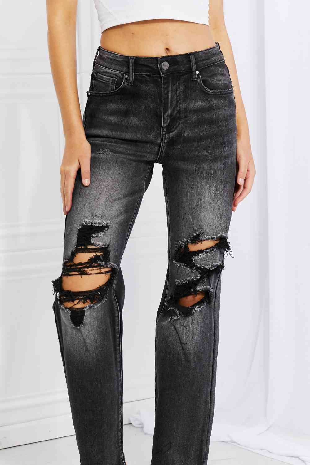 RISEN Lois Distressed Loose Fit Jeans in Black