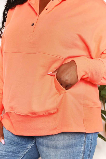 Quarter-Snap Dropped Shoulder Hoodie in Tangerine