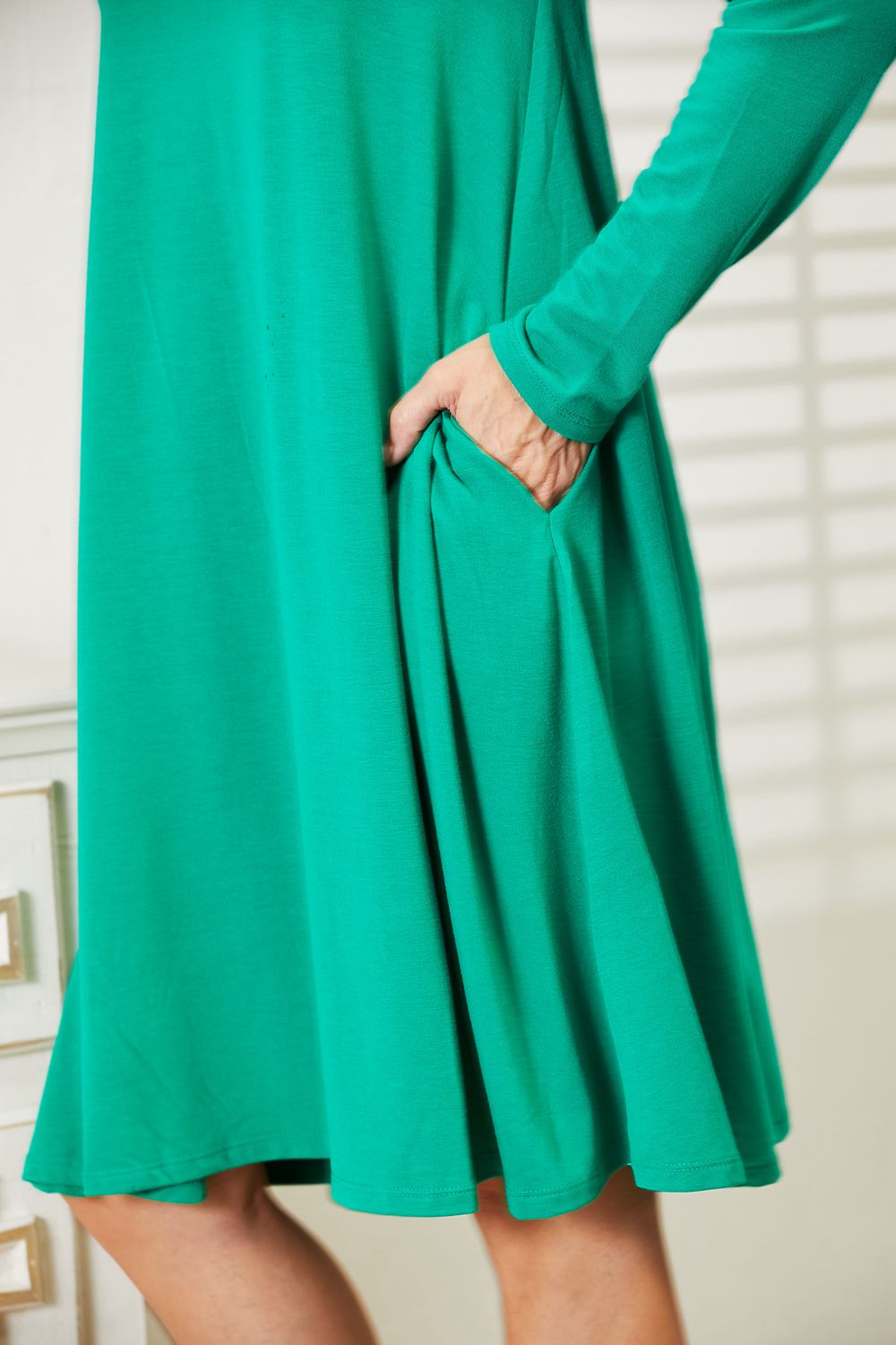 Long Sleeve Flare Dress with Pockets in Teal