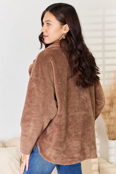 Double Breasted Fuzzy Coat in New Taupe