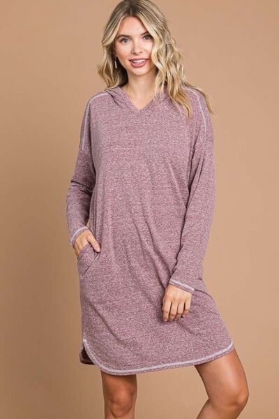 Hooded Long Sleeve Sweater Dress in Merlot