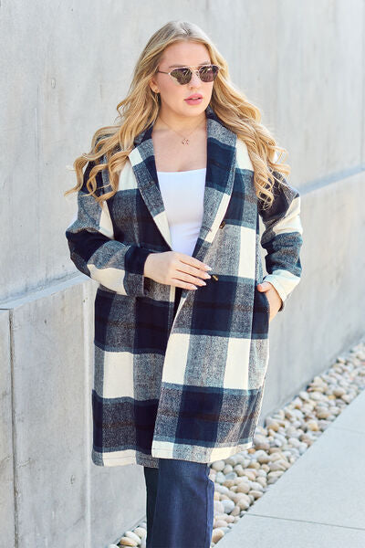 Plaid Button Up Lapel Collar Coat