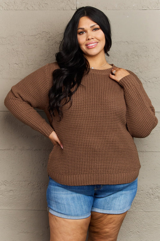 Breezy Days High Low Waffle Knit Sweater in Chestnut