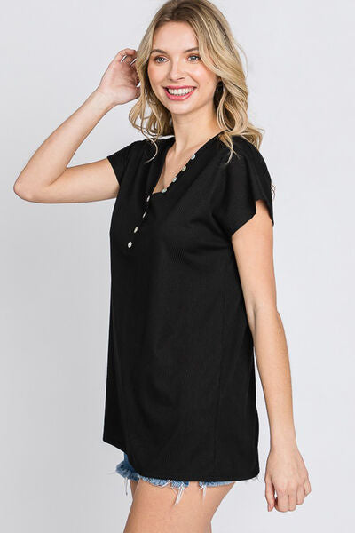 Black V-Neck Short Sleeve Shirt (MADE IN USA)