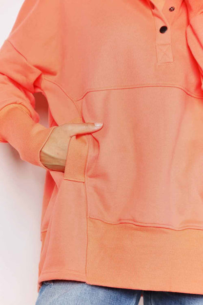 Quarter-Snap Dropped Shoulder Hoodie in Tangerine