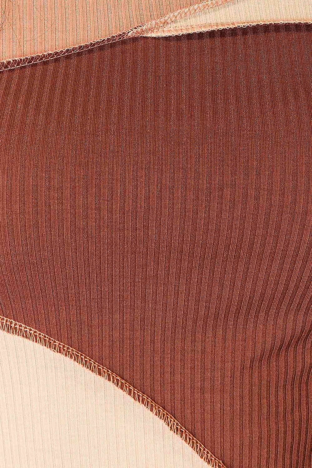Chestnut Color Block Exposed Seam Long Sleeve Top