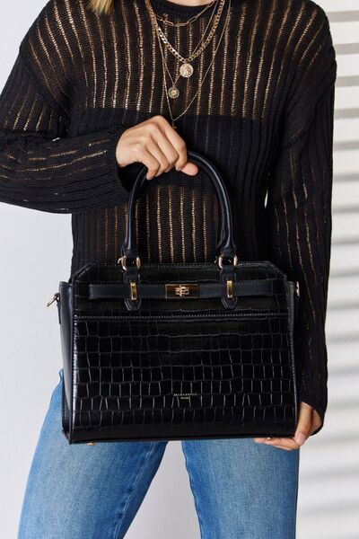 Alligator Texture PU Leather Handbag in Black