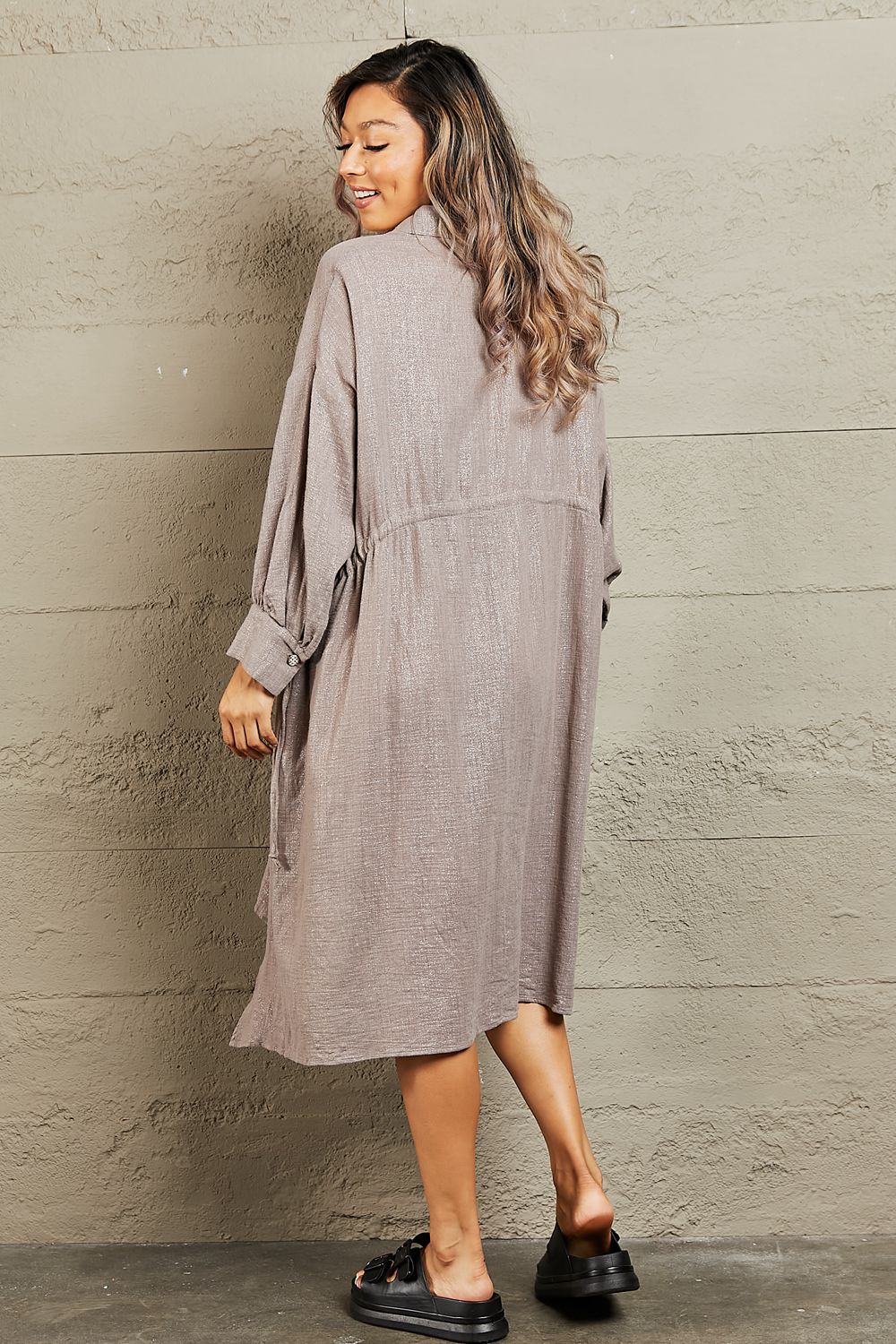 Hold Me Close Button Down Dress in Mocha