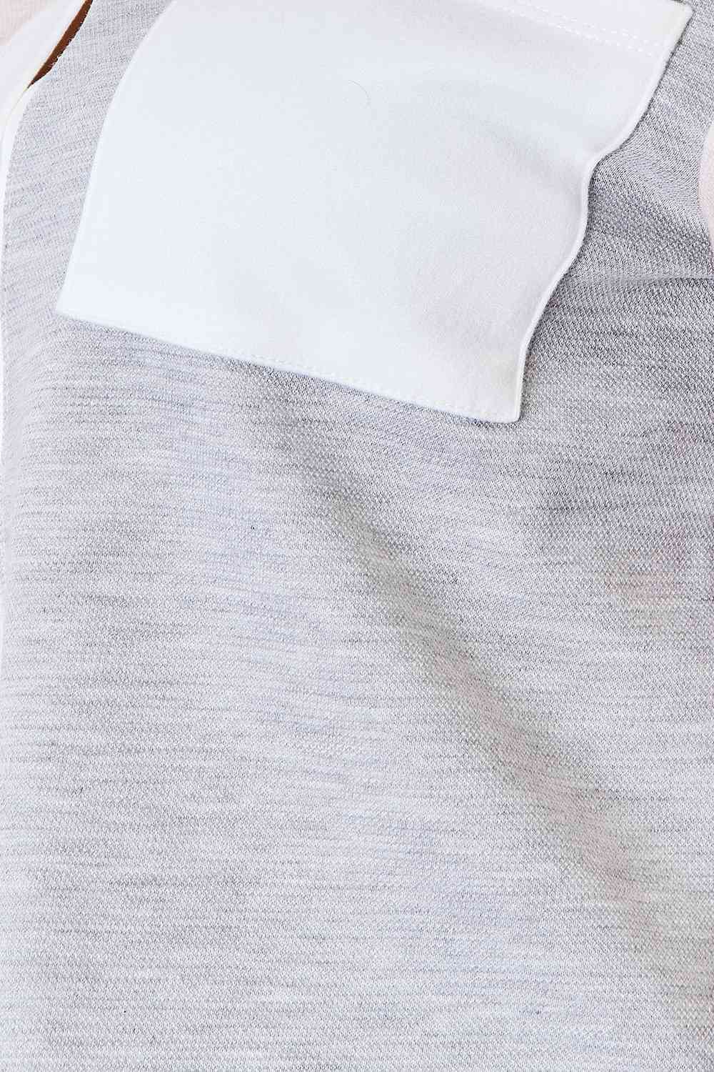 Light Grey Color Block Curved Hem Shirt