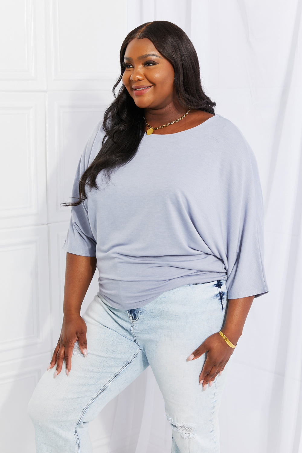 Needless to Say Dolman Top in Misty Blue