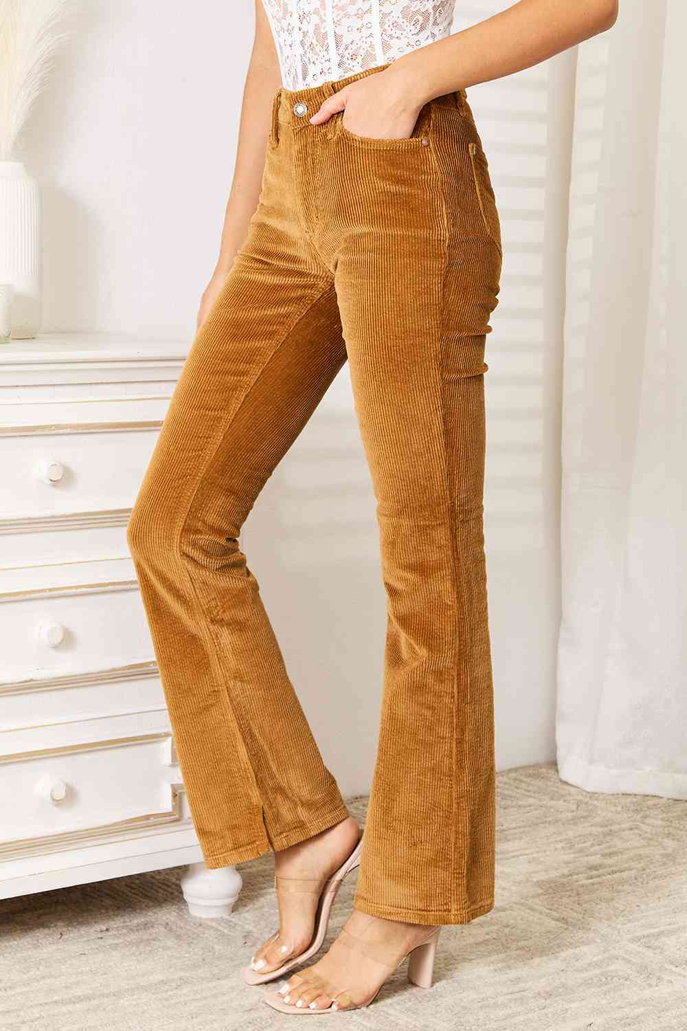 Judy Blue Mid Rise Corduroy Pants in  Camel
