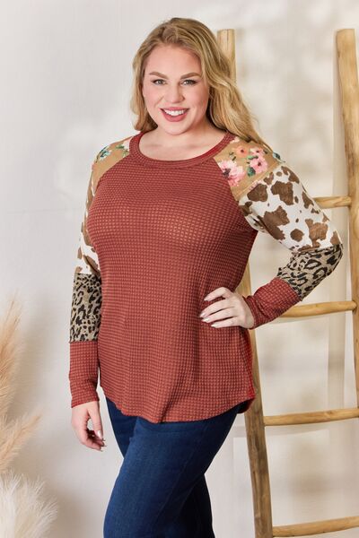 Leopard Waffle-Knit Shirt in Rust (MADE IN USA)