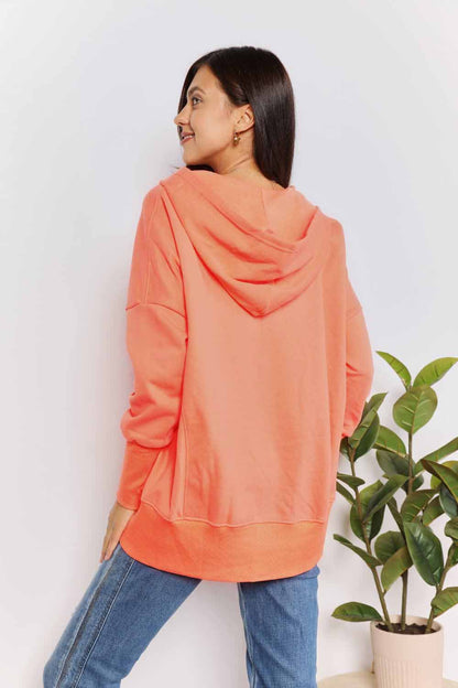 Quarter-Snap Dropped Shoulder Hoodie in Tangerine