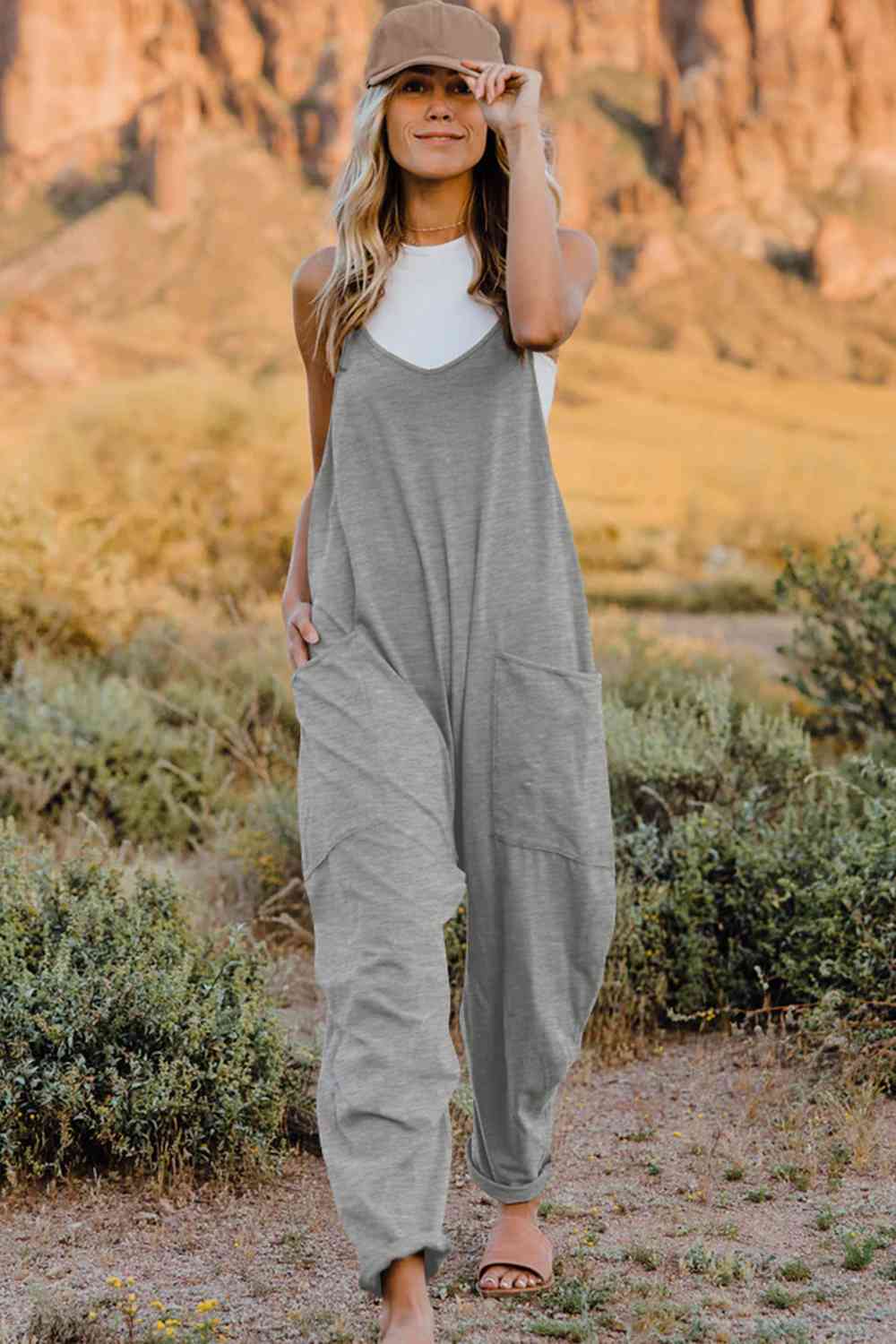 V-Neck Sleeveless Jumpsuit with Pockets