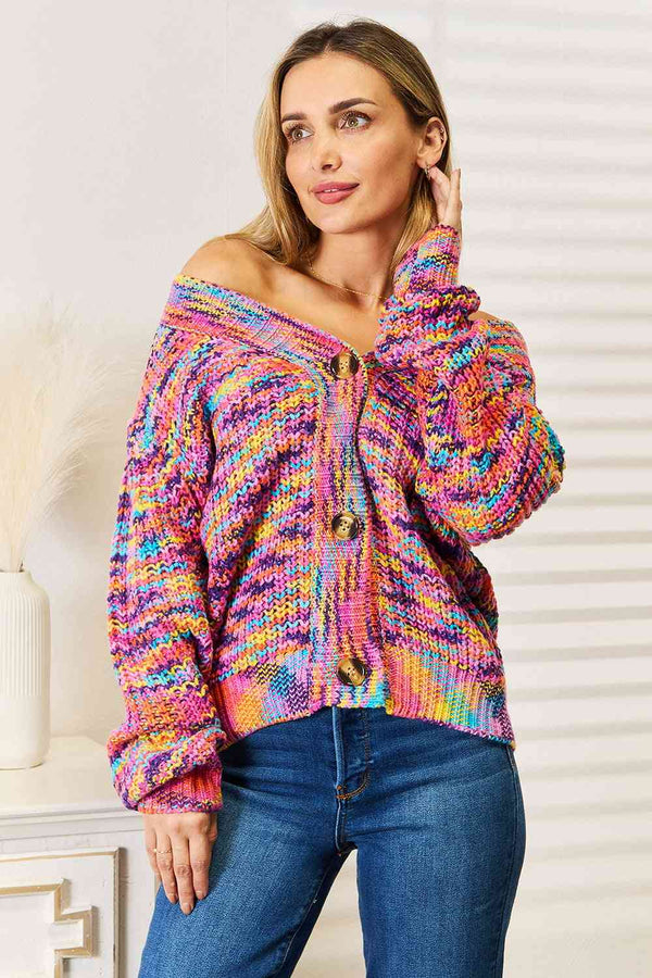 Multi Color V-Neck Long Sleeve Cardigan
