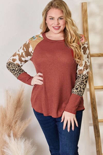 Leopard Waffle-Knit Shirt in Rust (MADE IN USA)