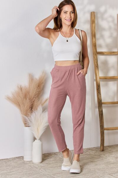 Straight Leg Cropped Sweater Pants in Marsala