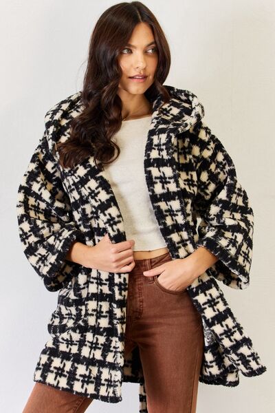 Fuzzy Plaid Hooded Shacket