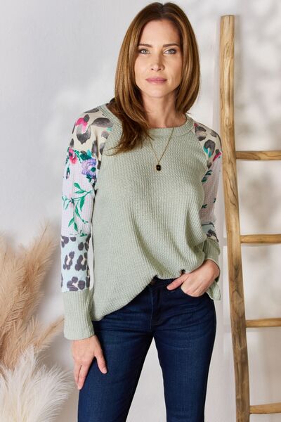 Sage Printed Round Neck Top (MADE IN USA)