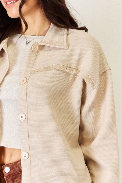 Beige Texture Button Down Fray Shacket