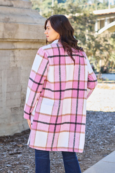 Plaid Button Up Lapel Collar Coat