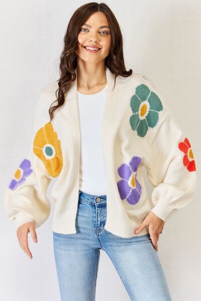 Flower Pattern Sweater Cardigan in White
