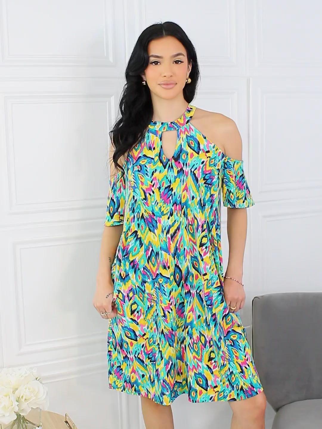 Perfect Paradise Printed Cold-Shoulder Dress