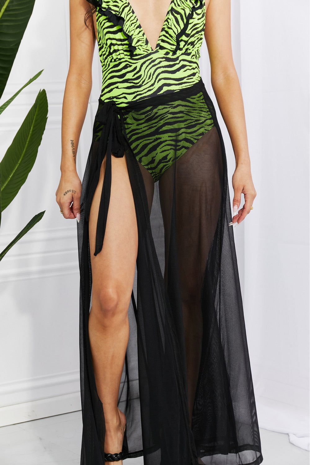 Beach Is My Runway Mesh Wrap Maxi Cover-Up Skirt in Black