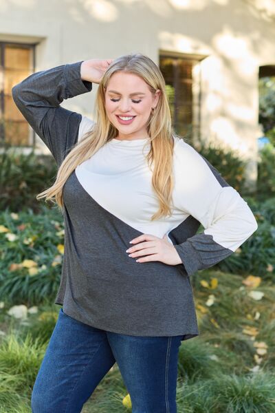 Charcoal Contrast Long Sleeve Top (MADE IN USA)