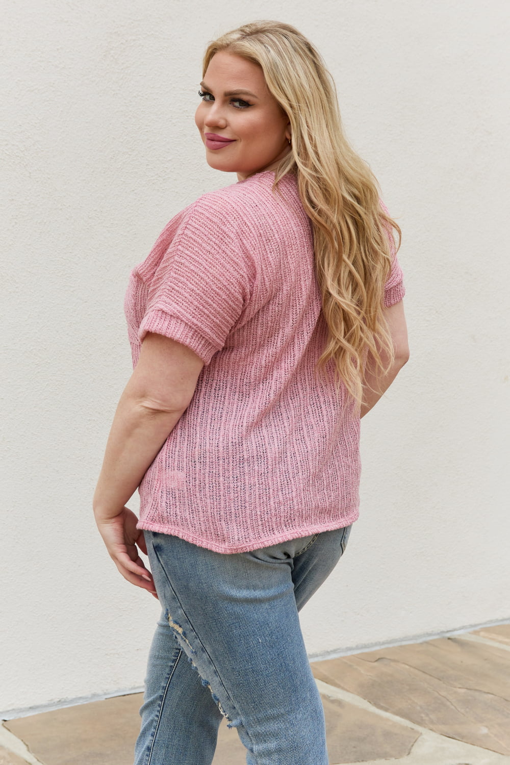Chunky Knit Short Sleeve Top in Mauve (MADE IN USA)
