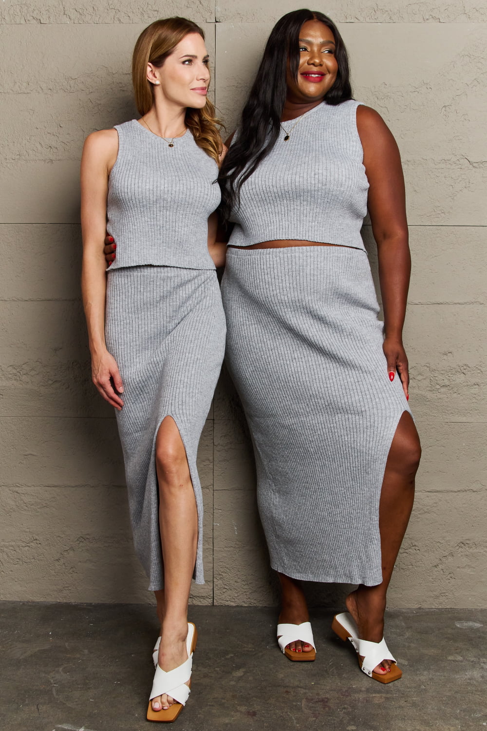 She's All That Fitted Two-Piece Skirt Set in Charcoal