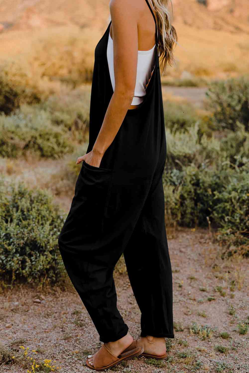 V-Neck Sleeveless Jumpsuit with Pockets